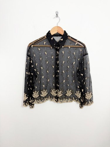 Ischiko black mesh embroidered - black,