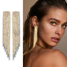 High Quality Elegant Gold Tone Dangle Hanging Crystal Long Drop Tassel Earrings