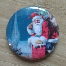 Vintage Santa Father Christmas 25mm / 58mm Button Badges / Xmas Pocket Mirror