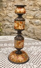 Vintage Indian Kashmir Kashmiri Lacquered Candlestick/Lamp Base. Hand Painted
