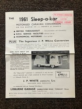 J.P. WHITE AUSTIN 152 & MORRIS J2 SLEEP-A-KAR MOTORISED CARAVAN BROCHURE 1961