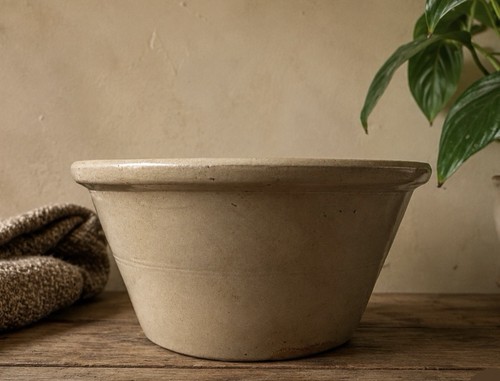 Vintage stoneware bowl dairy - vintage,
