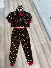 New Ladies Christmas Pudding Pyjama Set Twosie Hoodie Festive UK M