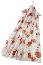 White Scarf with Poppy Print