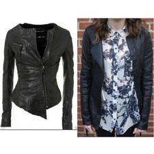 Topshop Kate Moss Asymmetric Black Leather Jacket - Size 6