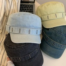 Flat Tops Hat Vintage Rivet Peaked Cap Washed Denim Cadet Cap For Women ﻿Men