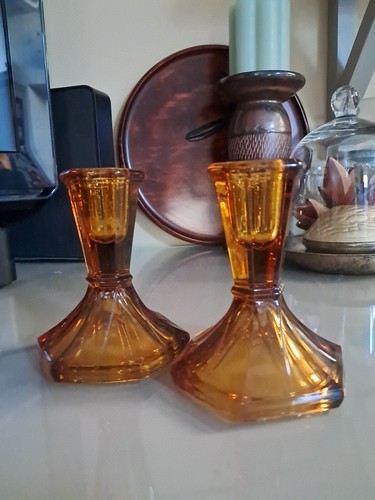 Pair vintage amber glass - of,
