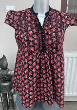 Red Herring Ladies Size 12 Maternity Smock Blouse Top Black Floral Debenhams