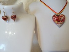 Murano Moretti Pendant  Red and White with Copper Adveturene 37mm 35mm x 20mmset