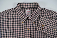 Brooks Brothers Button Up Shirt Mens L Cream Red & Black Plaid Long Sleeves