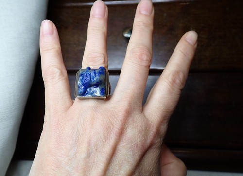 Carved sodalite elephant - sodalite, ring