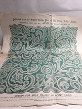 Victorian fashion plate Design for a sofa pillow Point Lace  ,1870s , unusual 