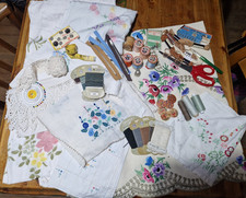 Job Lot Vintage Haberdashery Faulty Linen Lace Slow Stitching Mindfulness