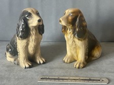 Vintage Ceramic Spaniel Dog Figurines Pair – Retro Mantel Ornaments 1950s 1960s