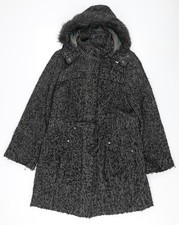Betty Jackson Black Women's Black Herringbone Parka Coat Size 14