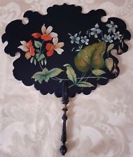 Antique Hand Held Victorian Finely Painted Papier Mache Face/ Fire Screen