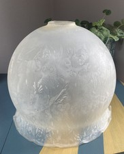 Vintage Glass Lamp Shade Etched  Large Scalloped Edge Ceiling Light Round 10" D