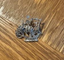 Vintage Silver Galleon Ship Marcasite Brooch