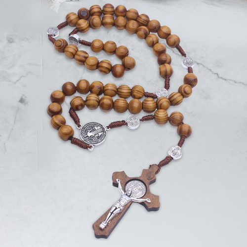 Rosary cross necklace wooden - necklace,
