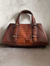 Vintage Tula faux crocodile double handle dark tan bag