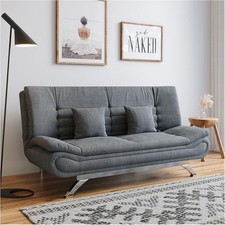 Grey Linen 3 Seater Sofa Bed