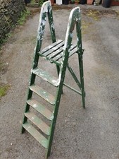 Vintage Green Wooden Step Ladder - painters shabby chic  wedding florist prop