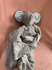 Mothercare Very large Grey Elephant Blue Check Ears comforter comfort blanket