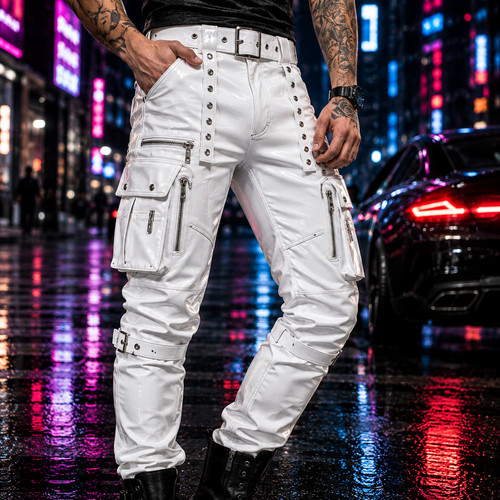 Men white glossy pvc vinyl - white,