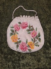 Vintage Floral Tapestry Needlepoint Evening Bag Purse Hand-made Made In England