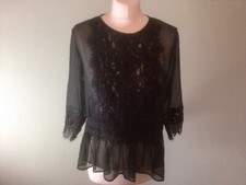 Women’s 3/4 Sleeve Sheer Black Lacy Blouse Top Size 12 By River Island