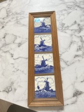 Vintage Delft Blue Hand Painted Holland  Tiles Framed x4