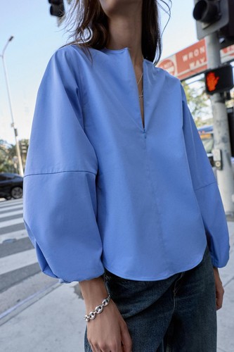 Zara blue poplin balloon long - zara,