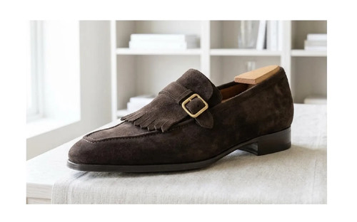 Men brown suede kiltie monk - kiltie,