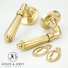 VINTAGE REGENCY REEDED STYLE SOLID BRASS POLISHED LEVER DOOR HANDLES KNOBS ROSE