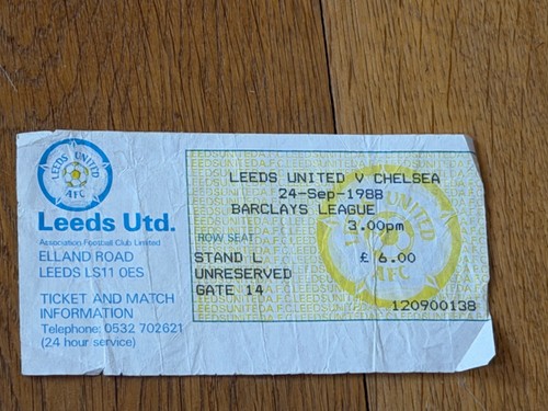 Ticket 1988 leeds utd - 1988/89,