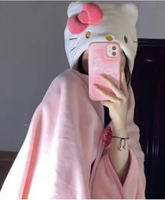Hello Kitty Plush Hooded Blanket Cloak Cute Warm Cosplay Cape Kawaii Gift