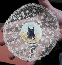 SCHIPPERKE WATERCOLOUR PAINTING ON LACE TABLE MAT
