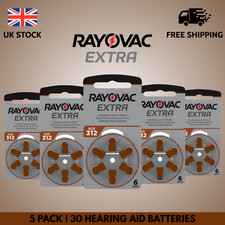 RAYOVAC SIZE 312 HEARING AID BATTERIES (5 PACKS OF 6 = 30 CELLS) BROWN TAB