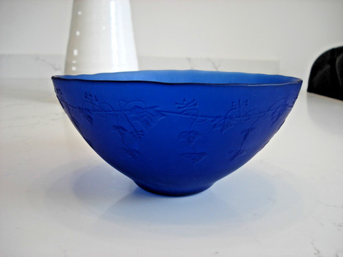 Frosted cobalt blue glass bowl - cobalt,
