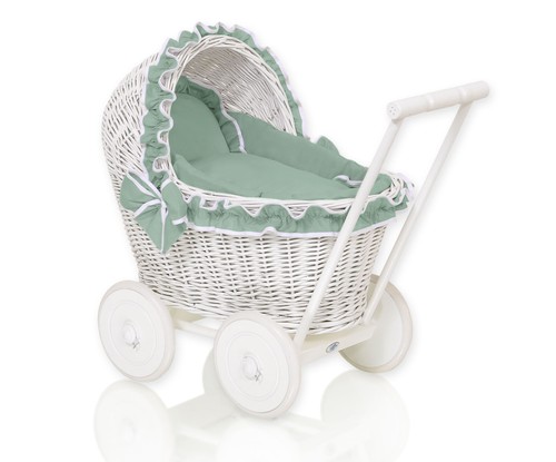 White wicker doll - , stroller
