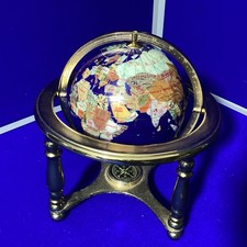 semi precious Mineral Globe 5.5” With Compass  Lapis Ocean Table Top Globe