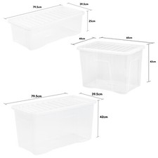 62L/80L/110L Large Plastic Crystal Storage Box Clip On Lid Ideal for Home Garage