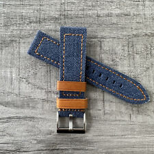 For PANERAI  24mm Lug Watches Quality Blue Canvas / Leather Watch Strap Band