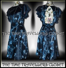 CELIA BIRTWELL Topshop Blue Black White Floral 1940s WW2 Pinup Tea Dress UK 10