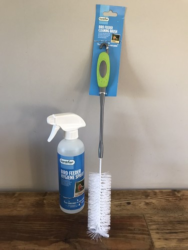 Bird feeder hygiene - bird, spray