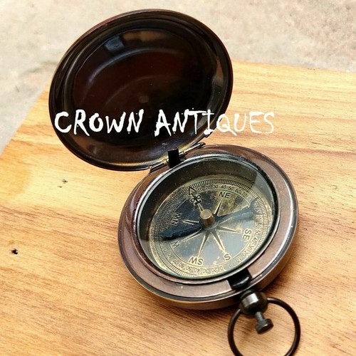 Antique brass pocket compass - antique,