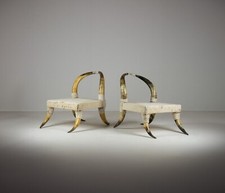 Pair of Vintage Steer Horn and Hide side chairs. Côte d'Ivoire, West Africa