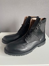 Mens H By Hudson Black Leather Lace Up ChunkyRubber Sole Boots Size 11/46