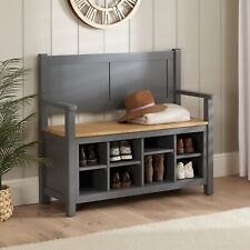 Marbury Slate Grey Painted Monks Hallway Bench with Shoe Storage - Oak Top SLA69