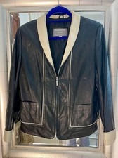 VALENTINO lamb Skin Real Leather Ladies Jacket. Black With Cream Piping. M - 12
